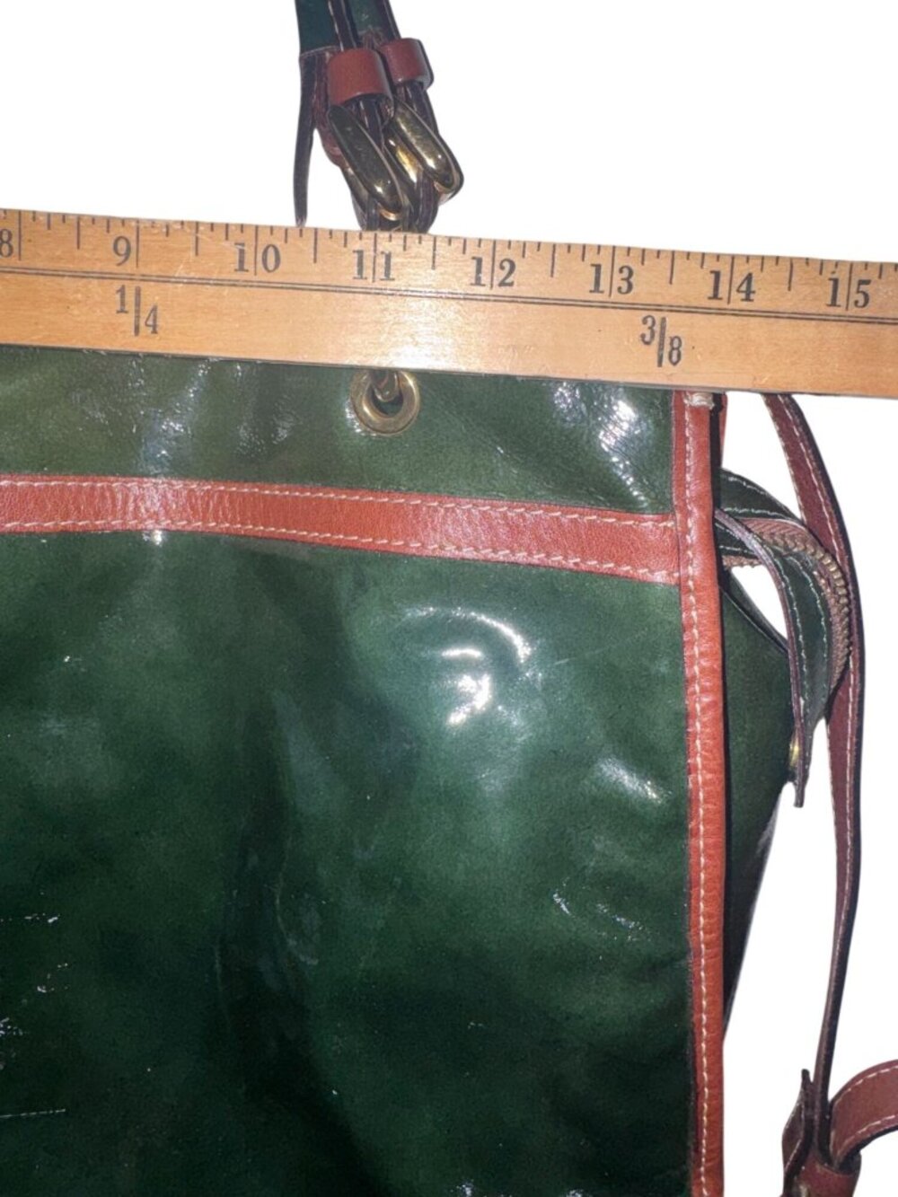 Cavalcanti Quilted Leather Tote Bag Green & Burgundy 14x10x6 Made In Italy - Picture 10 of 10